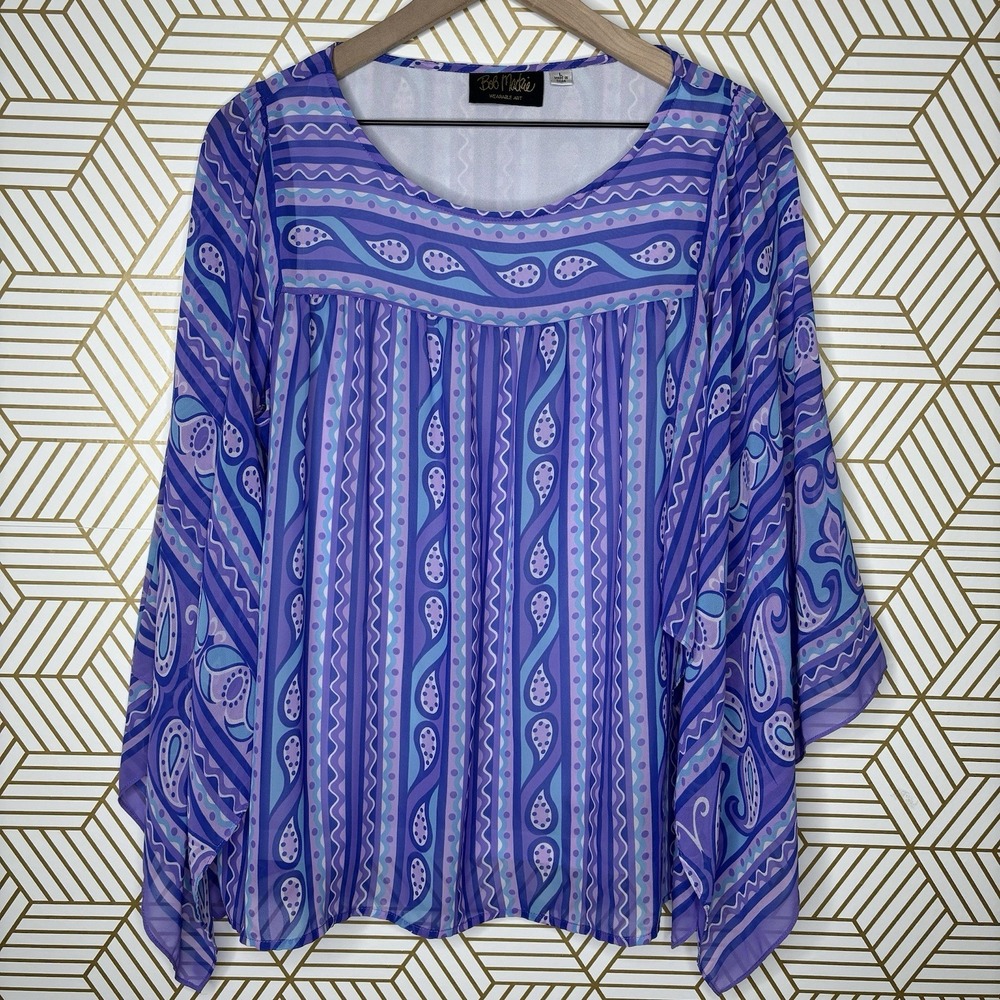 Bob Mackie Wearable Art Women Poncho Top Purple Large Coastal Mediterranean Chic